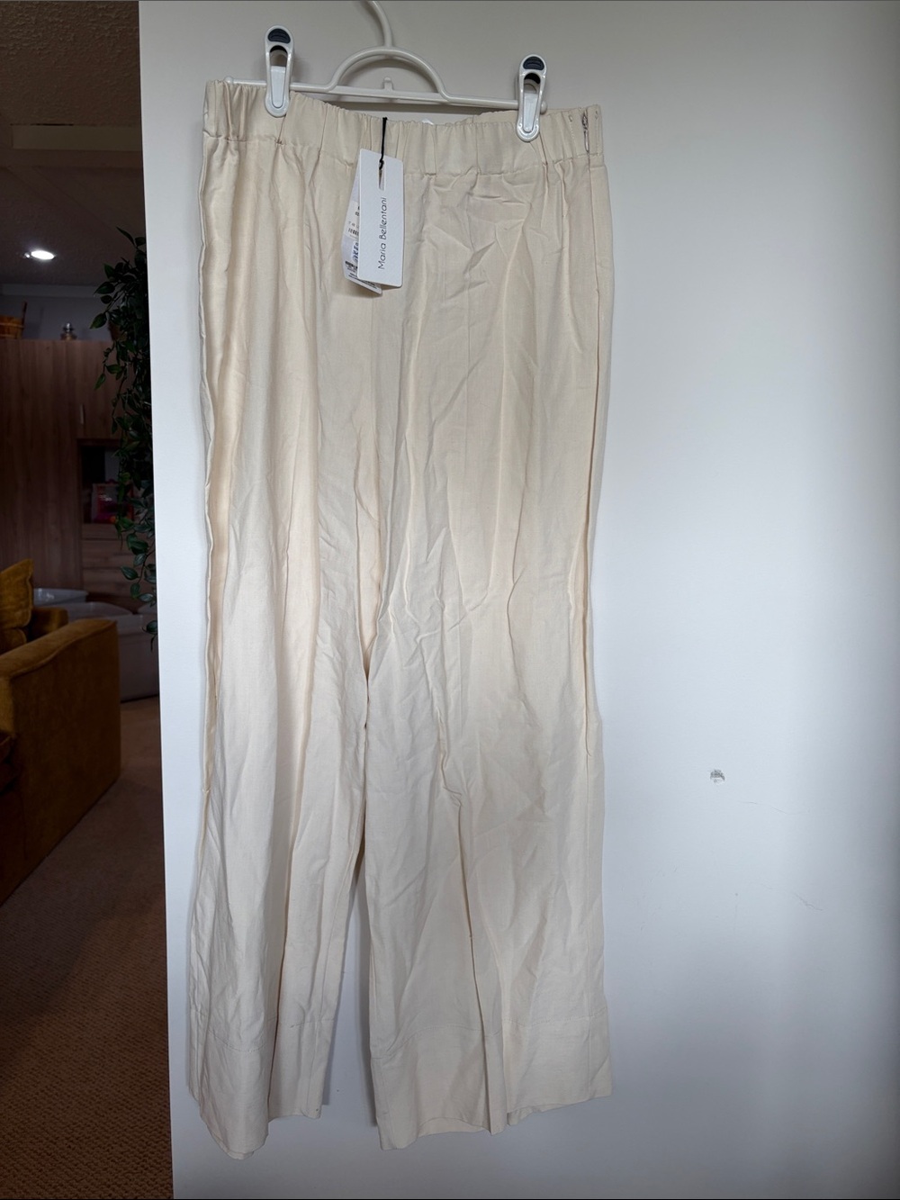 NWT Maria Bellentani Cream Wide Leg Pants XL Italian Designer